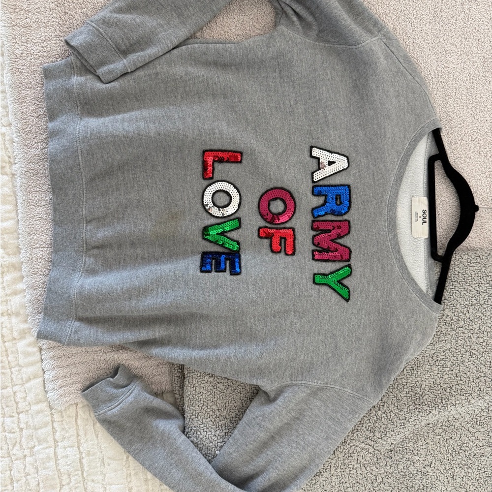 SoulCycle Gray Sweatshirt with Colorful 'ARMY OF LOVE'
